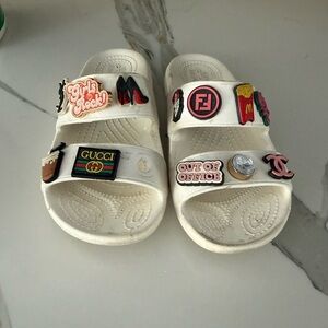 CROCS White Sandals with Colorful Patches